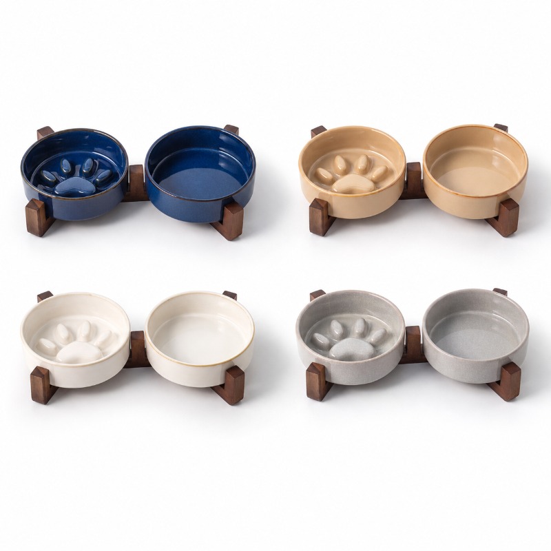 Royal Canin Food Medium - 2027年製、和風の窯焼きセラミック製ペット用食器。中型犬・子犬用。ゆっくりと食べられるように設計されており、誤嚥を防ぎ、転倒しにくい。