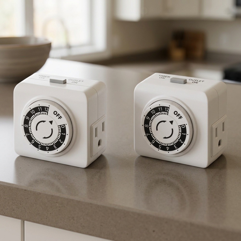 2個入り、24時間設定可能な屋内用メカニカルタイマー付き電源 - Timer Dual Outlet のレビューと価格